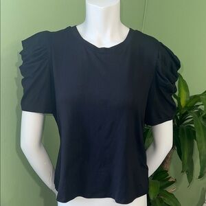 Black Ruched Sleeve Women's Top
